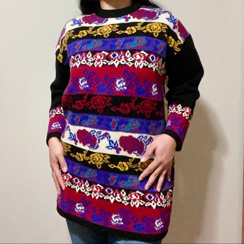 SOLD - Grandma's Funky & Colorful Rose Sweater